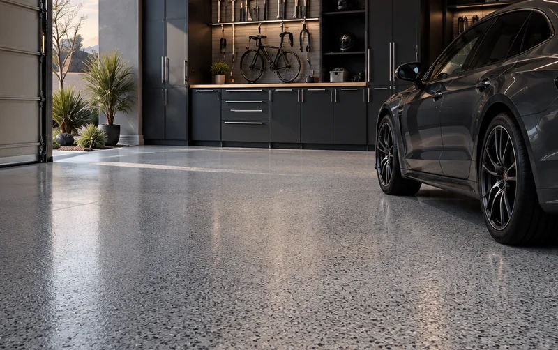 Wide view of a coated garage floor
